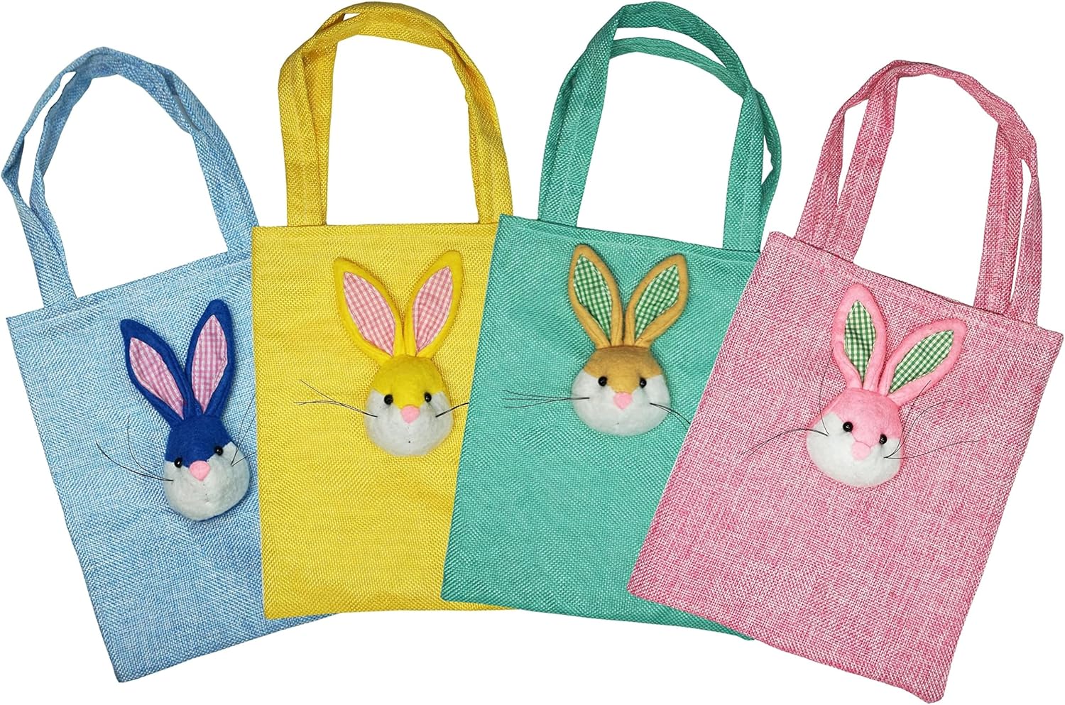 4-Pack Easter Bunny Candy Bags – Assorted Color Burlap Gift Bags for Easter Treats Party Favors Egg Fillers & Basket