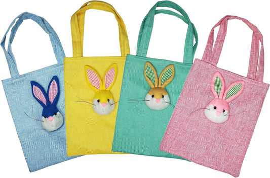 4-Pack Easter Bunny Candy Bags – Assorted Color Burlap Gift Bags for Easter Treats, Party Favors, Egg Fillers & Basket Stuffers.