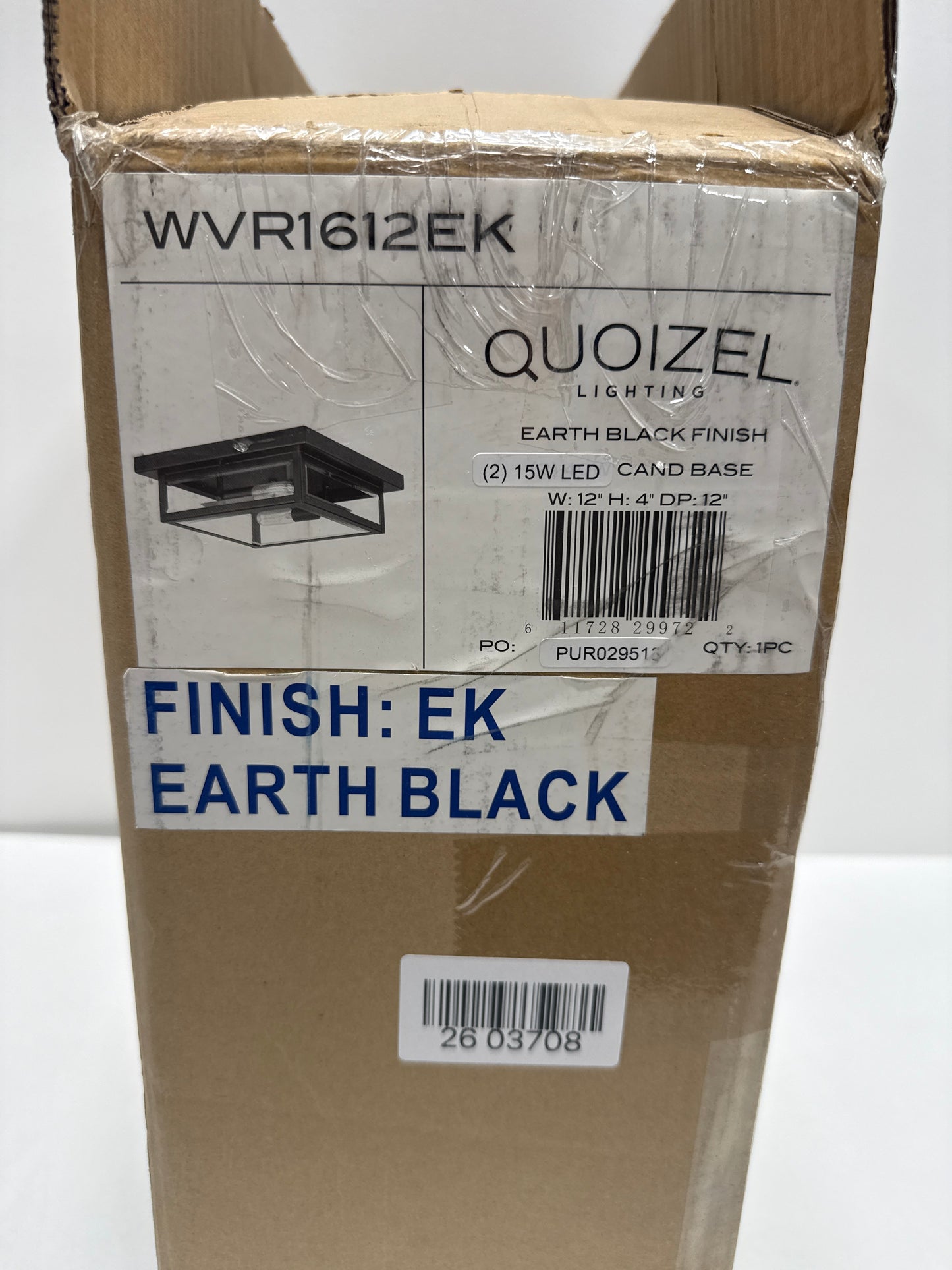 Quoizel Westover 12" Outdoor Flush Mount Ceiling Light, 2-Light Earth Black with Clear Beveled Glass, E12 Base, ETL Damp Rated