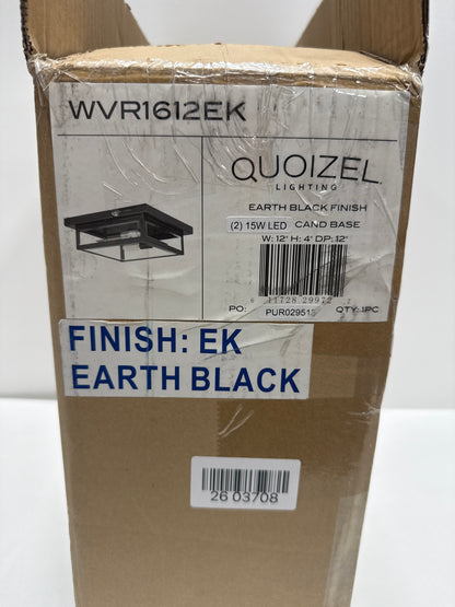 Quoizel Westover 12" Outdoor Flush Mount Ceiling Light, 2-Light Earth Black with Clear Beveled Glass, E12 Base, ETL Damp Rated