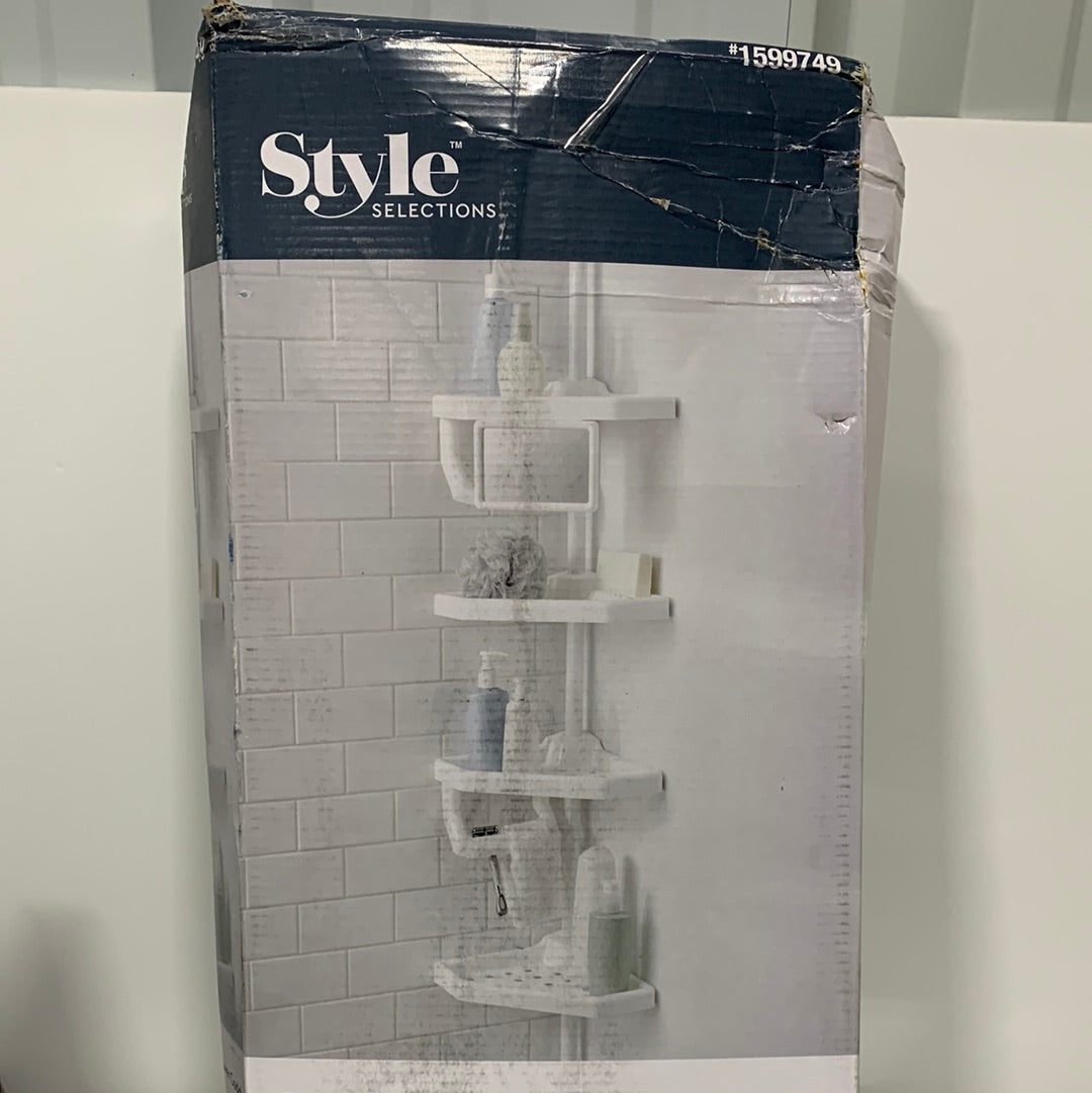 Style Selections White Steel 4-Shelf Tension Pole Freestanding Shower Caddy 13.4-in x 9.4-in x 97-in