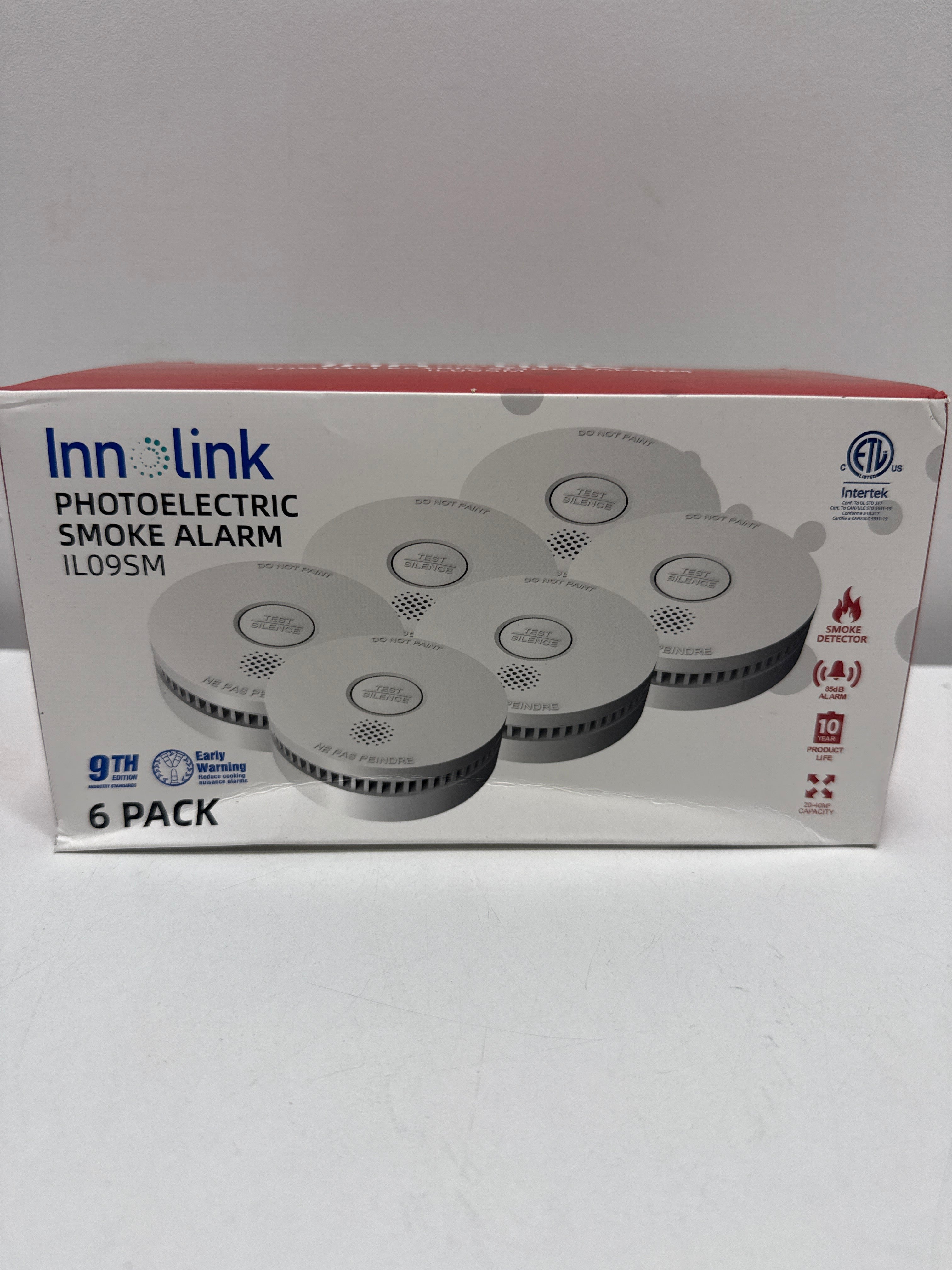 Photoelectric Smoke Detector with 9V Replaceable Battery, 10 Year Product Life , ETL-9th Listed IL09SM, 6-Packs