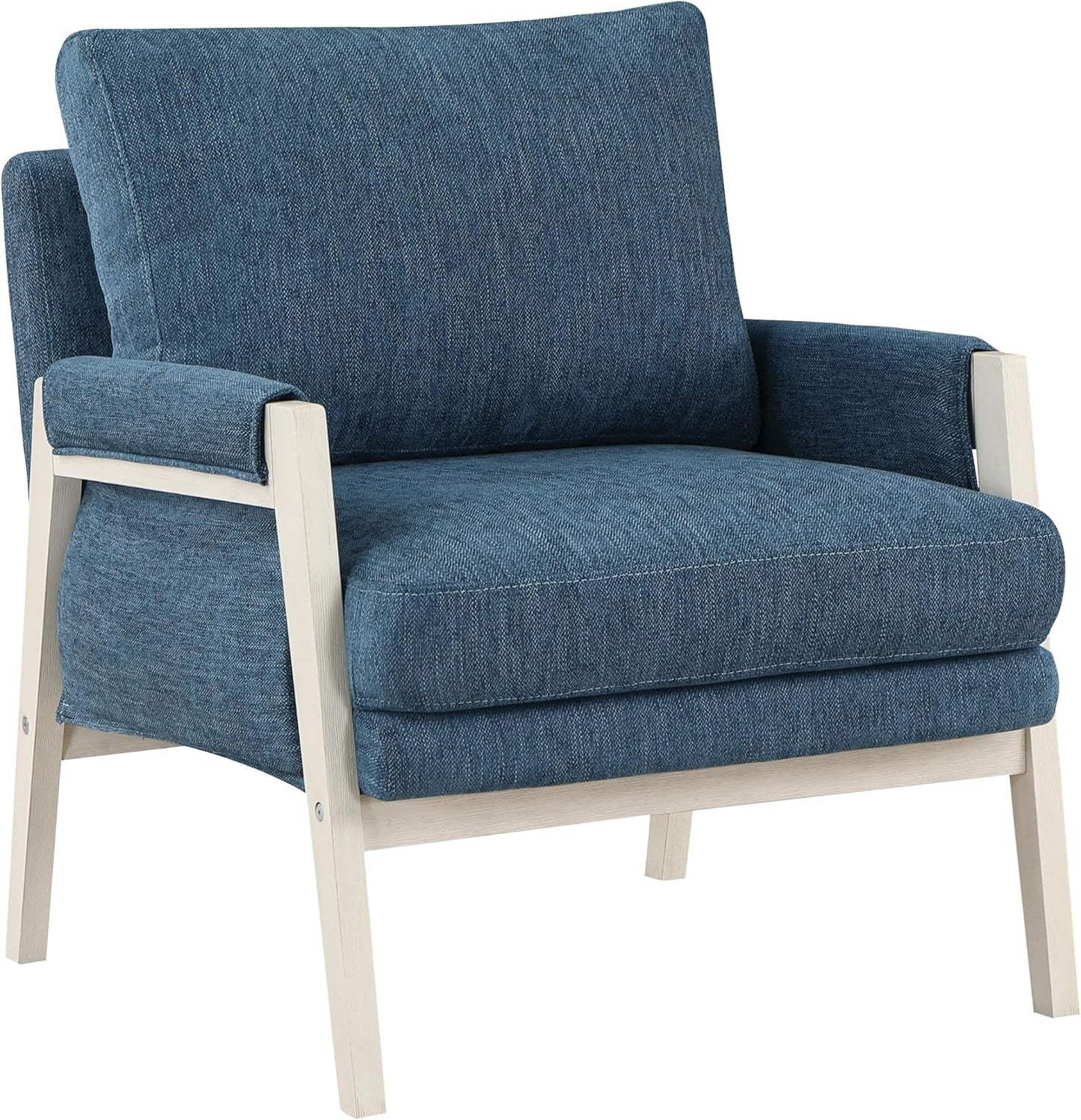 OSP Home Furnishings Amari Relaxed Modern Accent Chair, Navy Fabric with Antique White Wood Frame