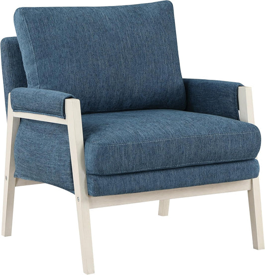 OSP Home Furnishings Amari Relaxed Modern Accent Chair, Navy Fabric with Antique White Wood Frame
