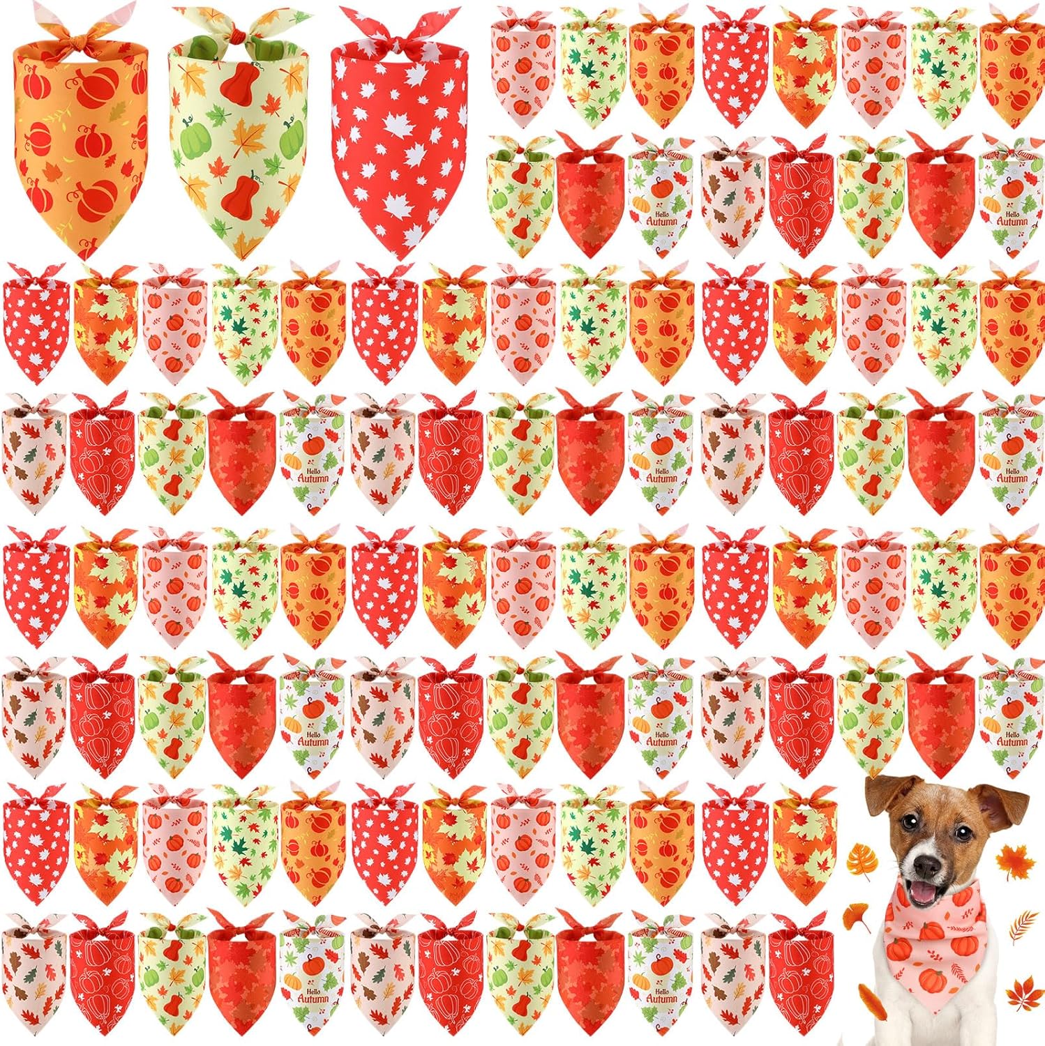 Shyyween 100 Pieces Thanksgiving Fall Dog Bandanas Bulk Maple Leaves Autumn Dogs Bandanas Soft Doggie Bibs Adjustable