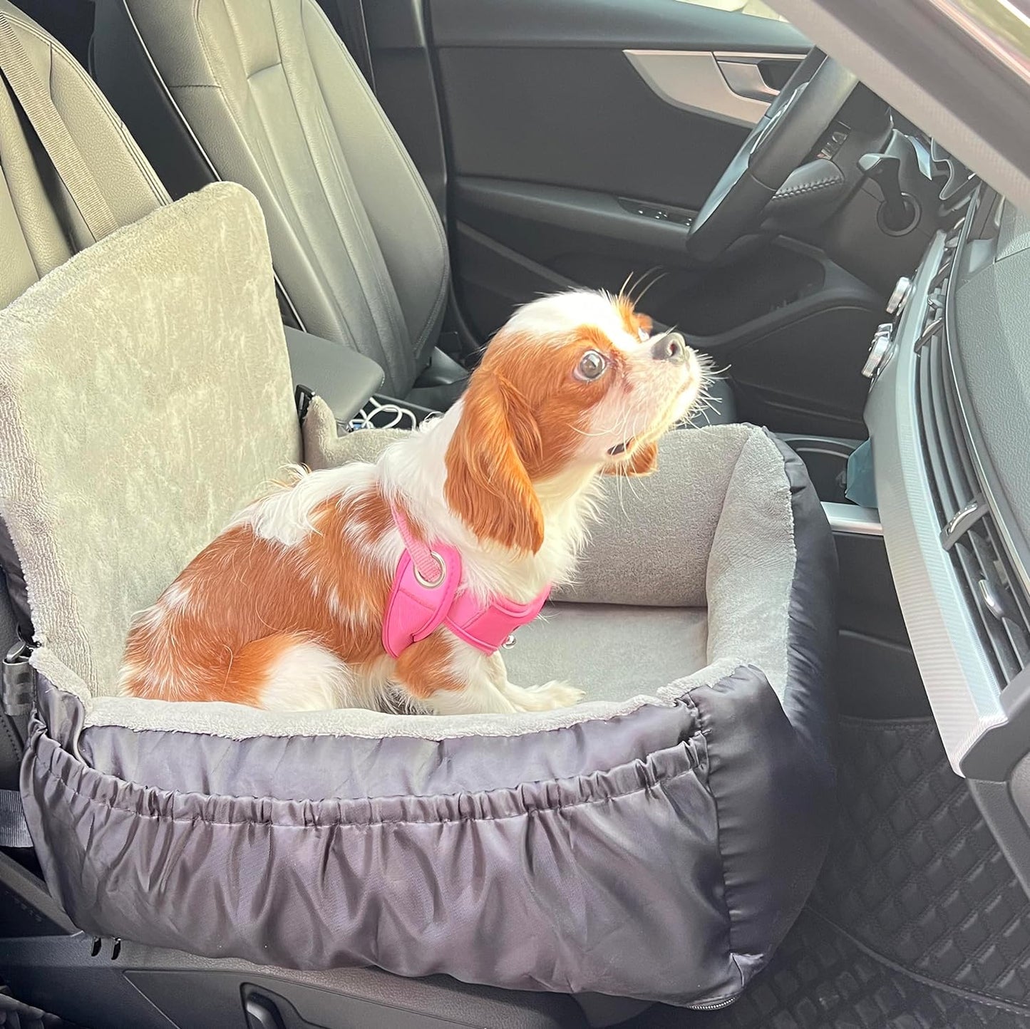 Dog Car Seat Convertible to Bed, 2 Way Pet Booster Carseat Water-Proof Exterior Fabric Washable Cover