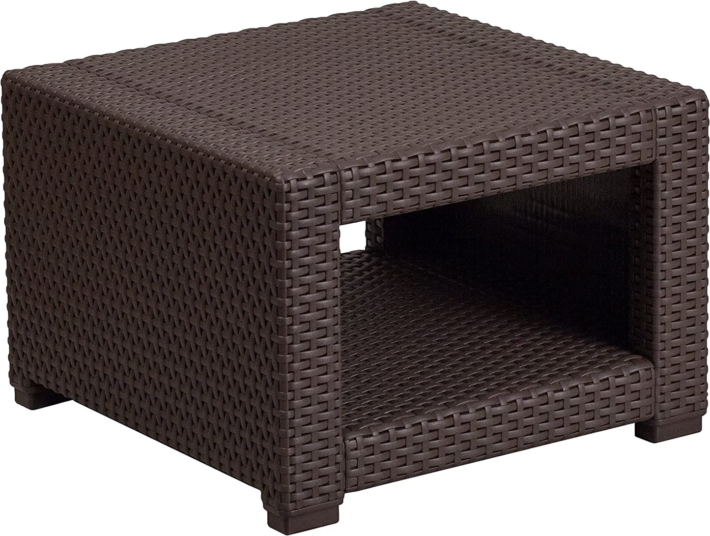 Flash Furniture - Mesa auxiliar de mimbre sintético marrón chocolate
