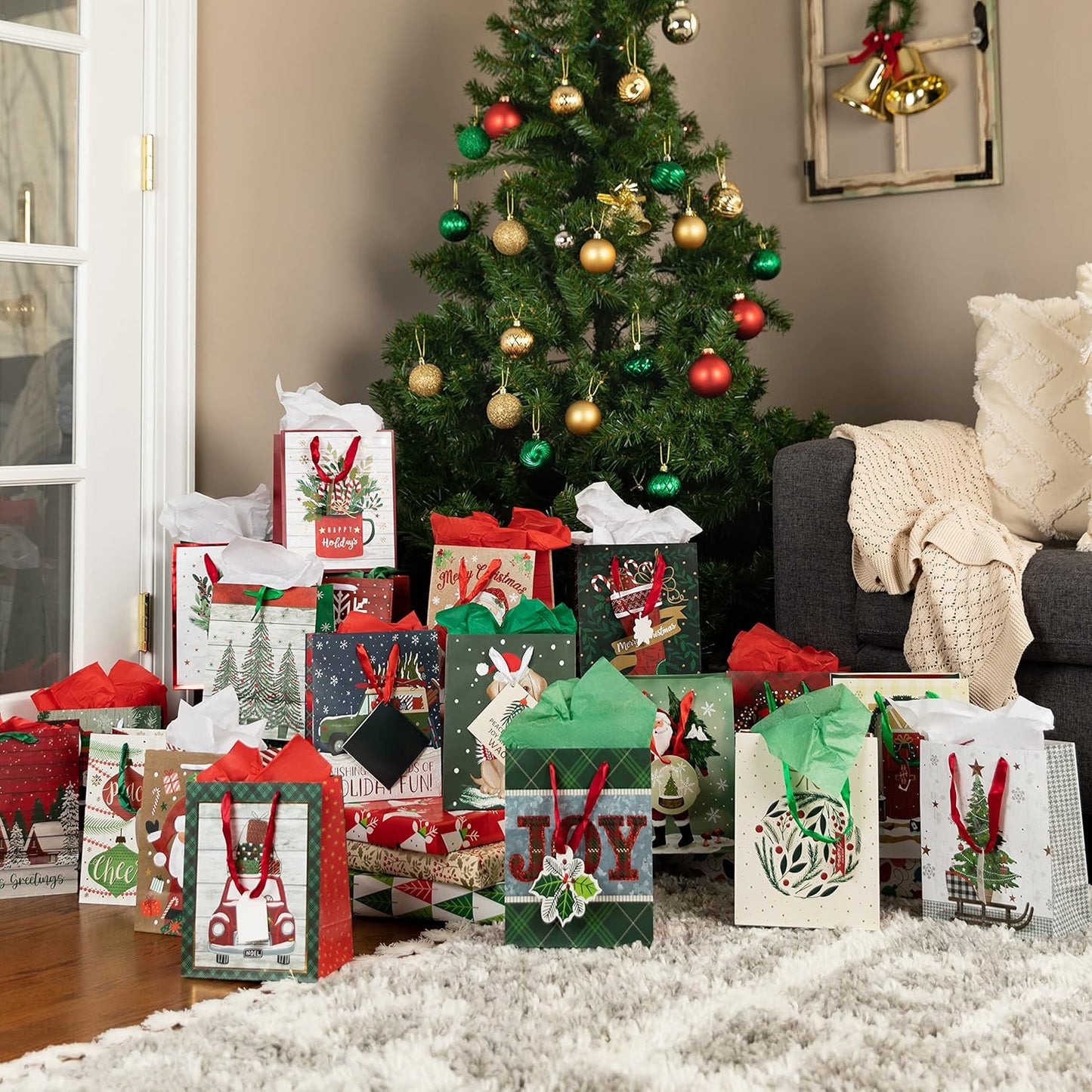 Bulk Bags - Large - 18 Creative Elegant Designs - Large Christmas Bags for Gifts with Christmas Tissue Paper