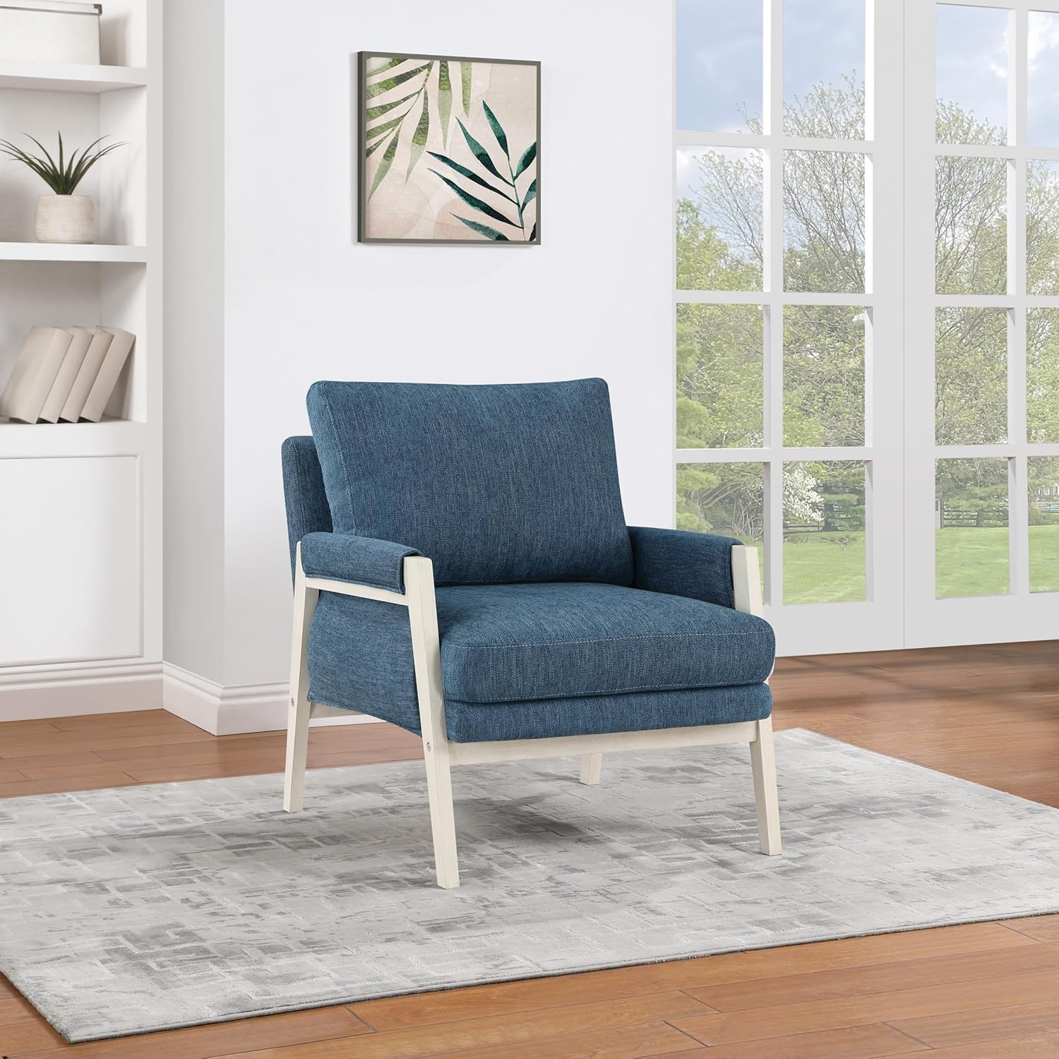 OSP Home Furnishings Amari Relaxed Modern Accent Chair Navy Fabric with Antique White Wood Frame - *Furniture &
