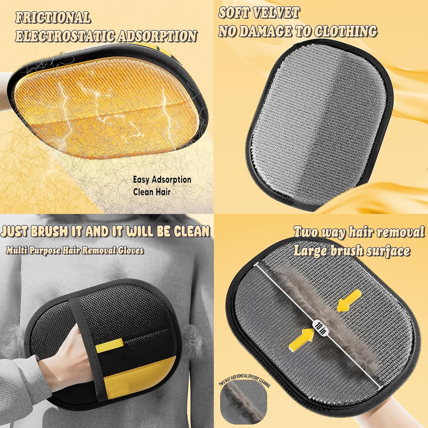 CEUIT Pet Hair Removal Glove, Self Cleaning Pet Flea Comb Grooming Brush & Cat Brush - 3-in-1 Electrostatic Gloves Pet Hair Remover for Furniture, Clothes, Bedding
