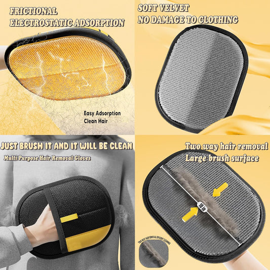 CEUIT Pet Hair Removal Glove, Self Cleaning Pet Flea Comb Grooming Brush & Cat Brush - 3-in-1 Electrostatic Gloves Pet Hair Remover for Furniture, Clothes, Bedding