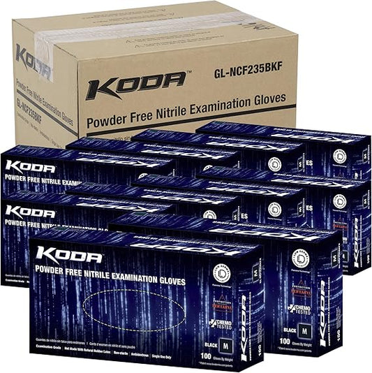 Adenna KODA Nitrile Exam, Sensitive Skin, Powder Free Disposable Gloves, 5.5 Mil, Box of 800, Black Medium, GL-NCF235BKFM