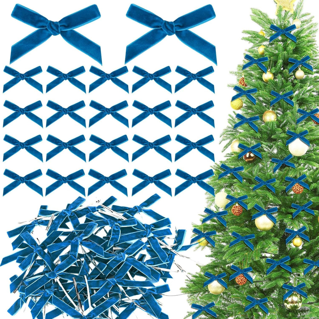 Lot of 3 - 100 Pcs Khaki Mini Velvet Bows 3 X 2 Inches Small Christmas Bows for Christmas Tree Wreath Garland Home