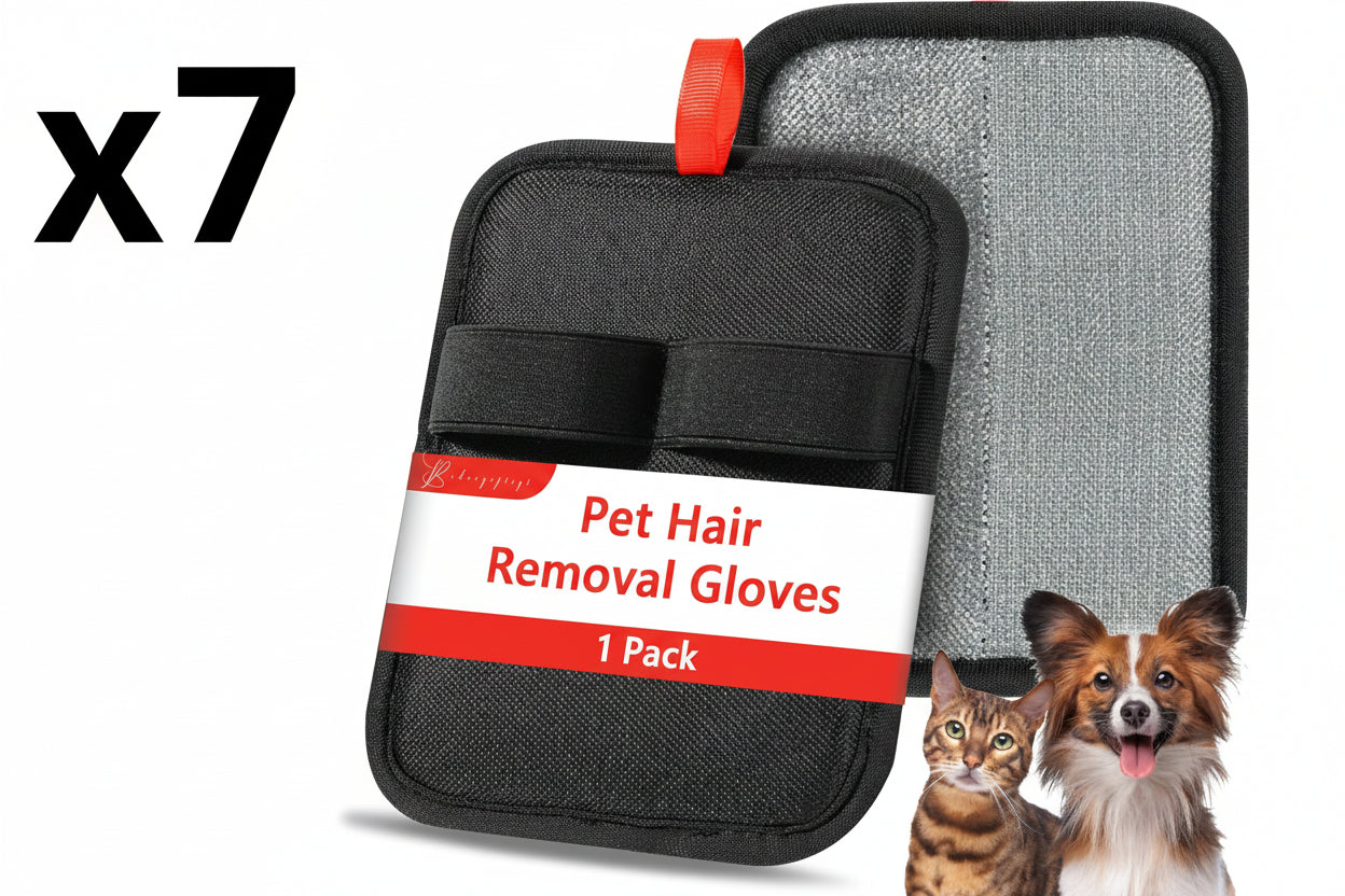 7 x Pet Hair Removal Glove，Static Electricity Grooming Mitt Tool for Dogs & Cats - Remove Fur from Pets, Furniture, Car Seats， Clothing and Sofas