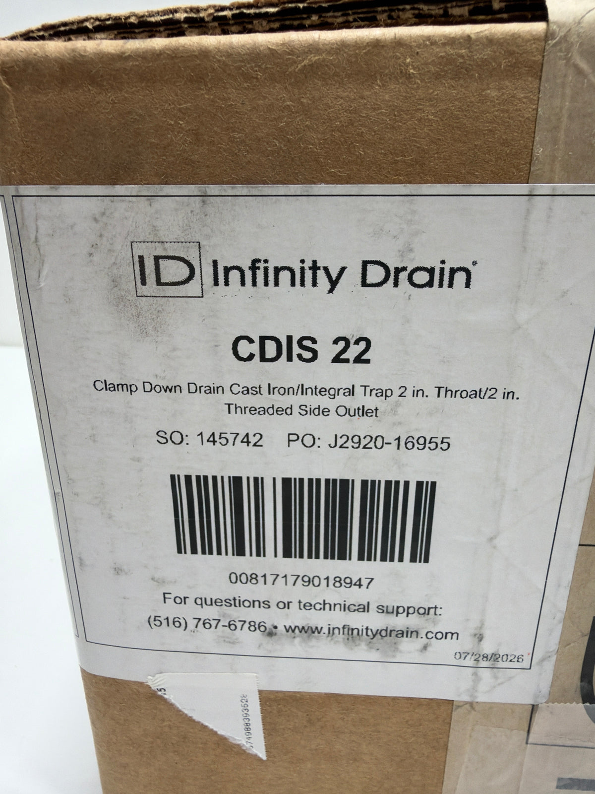 Infinity Drain CDIS 22 Clamp Down Cast Iron Drain with Integral Trap 2” Throat and 2” Threaded Side Outlet Showers Shower Drains Standard Drains