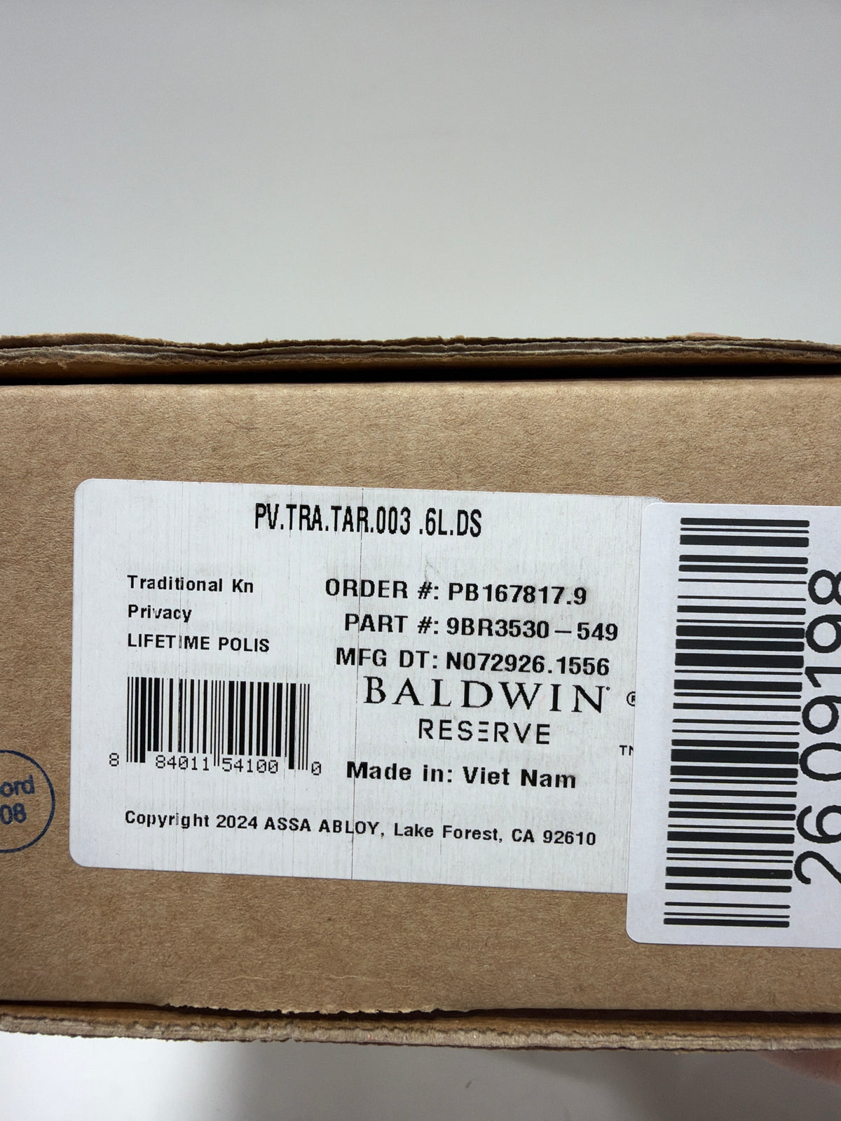 Baldwin PVTRATAR003 Reserve Privacy Traditional with Traditional Arch Rose in Lifetime Brass Finish