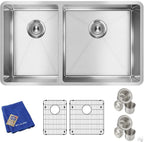 Dent Elkay Crosstown 18 Gauge Stainless Steel 31-1/2" x 18-1/2" x 9" 40/60 Double Bowl Undermount Sink Kit