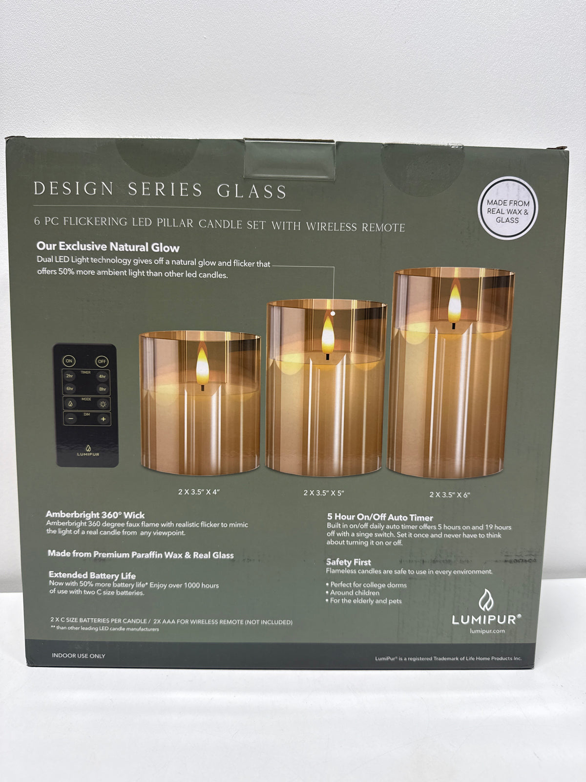 LumiPur Premium Design Series Glass Natural Glow Flameless LED Candle 6 Pack with Remote