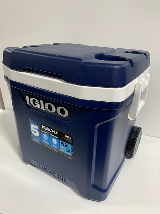 Used See Desc IGLOO MaxCold 58 Litre (62 US QT) Roller Cool Box Ice Cooler 98 Cans