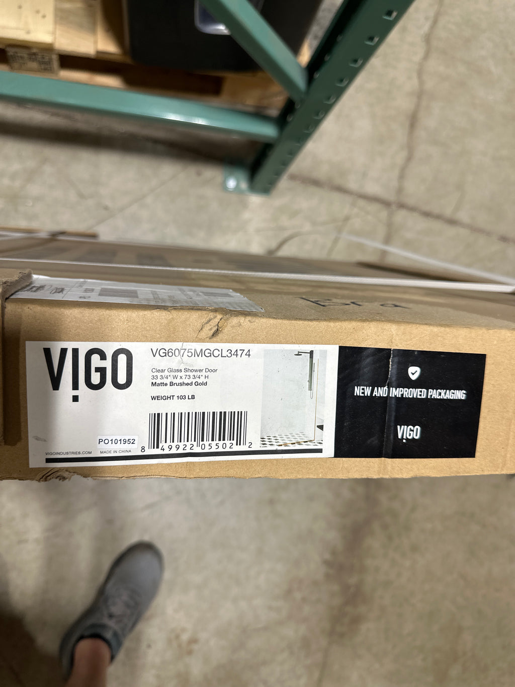 Vigo VG6075CL3474 Zenith 74" High X 34-1/8" Wide Shower Screen Frameless Shower Door with Clear and Tinted Glass Matte Gold