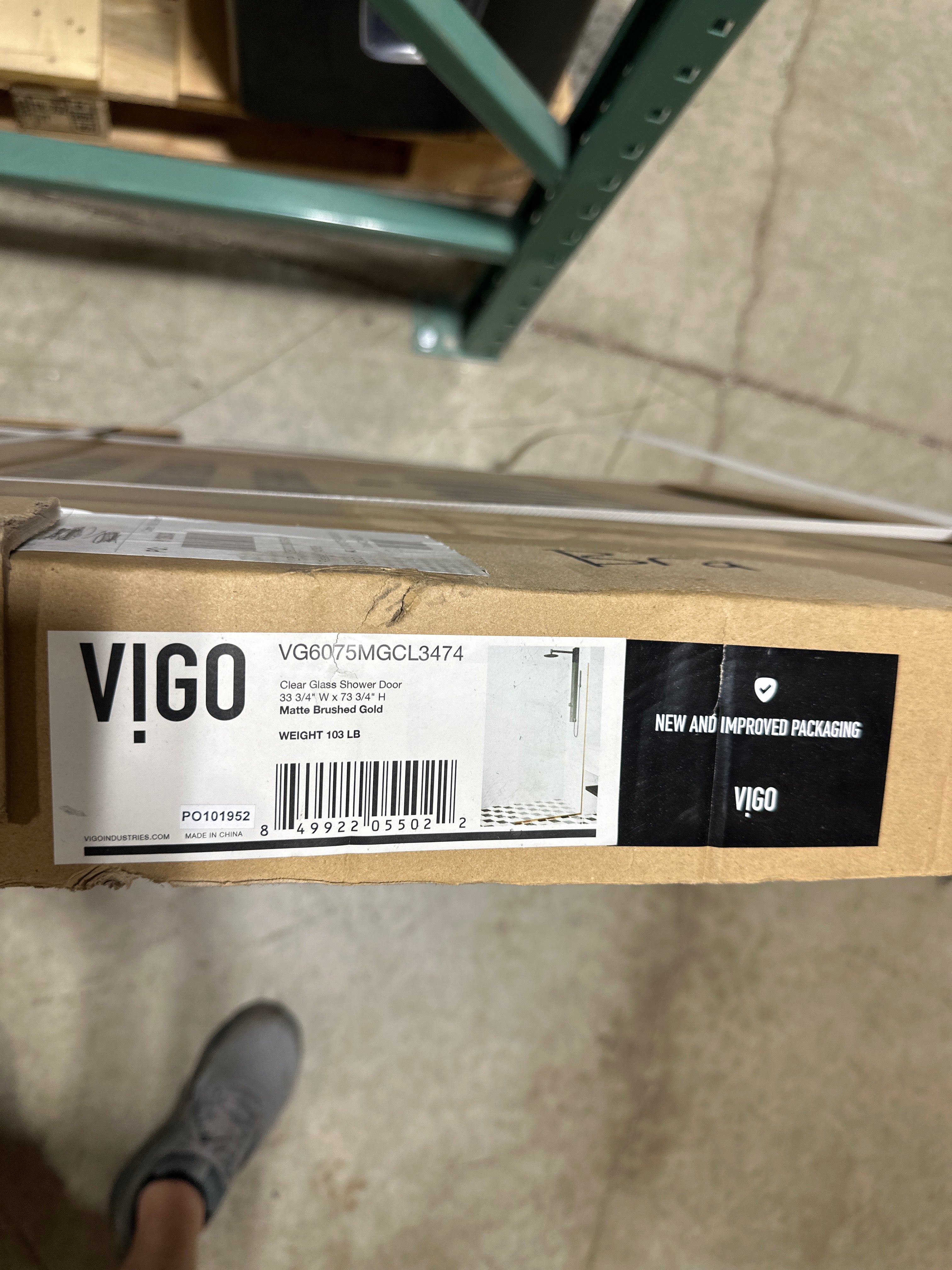 Vigo VG6075CL3474 Zenith 74" High X 34-1/8" Wide Shower Screen Frameless Shower Door with Clear and Tinted Glass Matte Gold