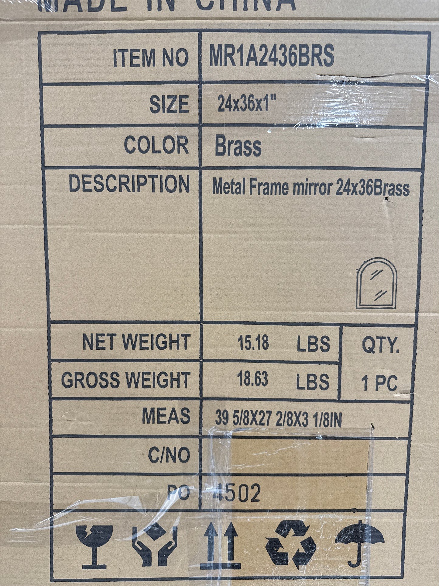 Elegant Decor Metal Frame Arch Mirror 24x36 Inch in Brass