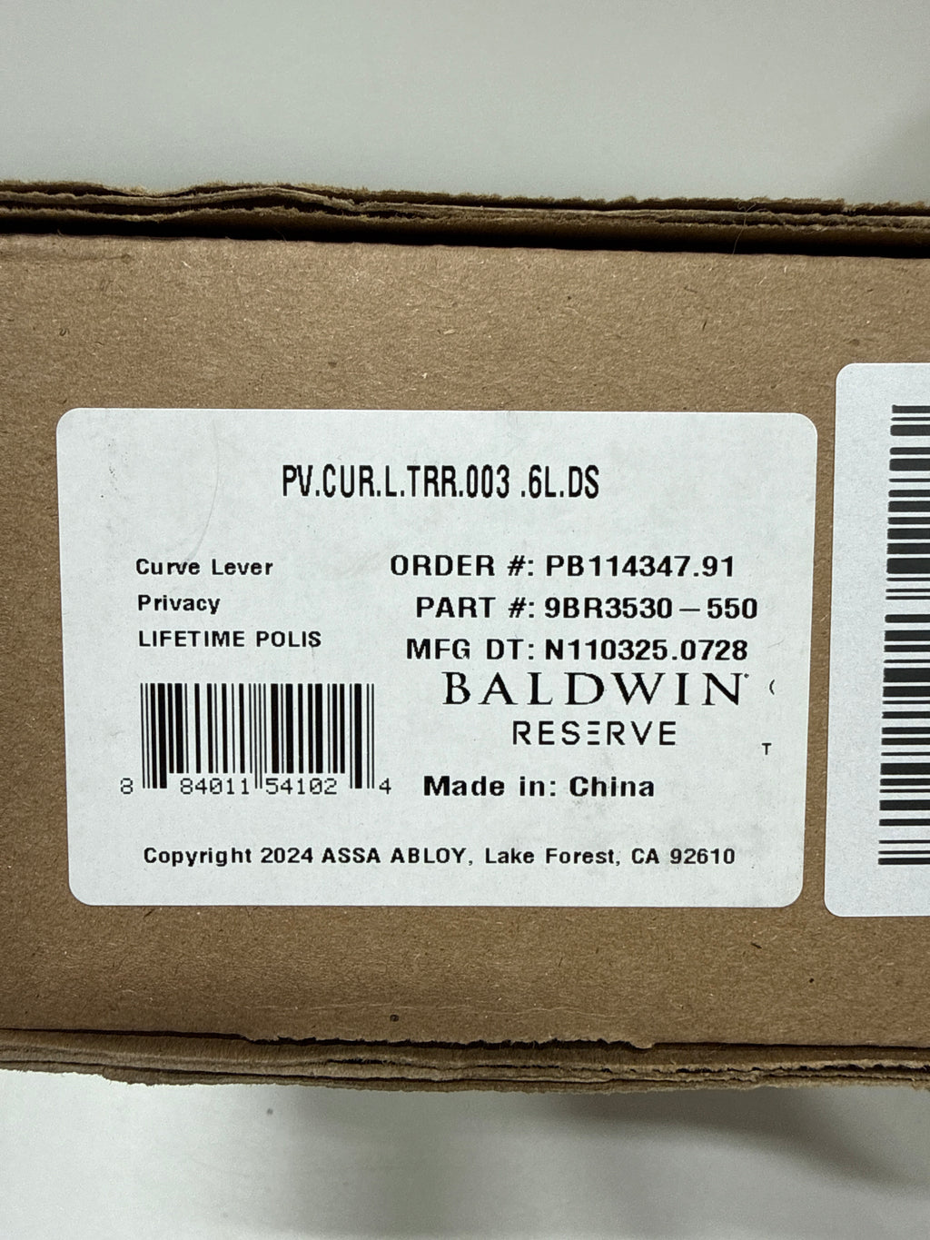 Baldwin Pv.Cur.L.Trr Curve Privacy Leverset - Brass PVCURLTRR003 - *Tools Hardware & Misc