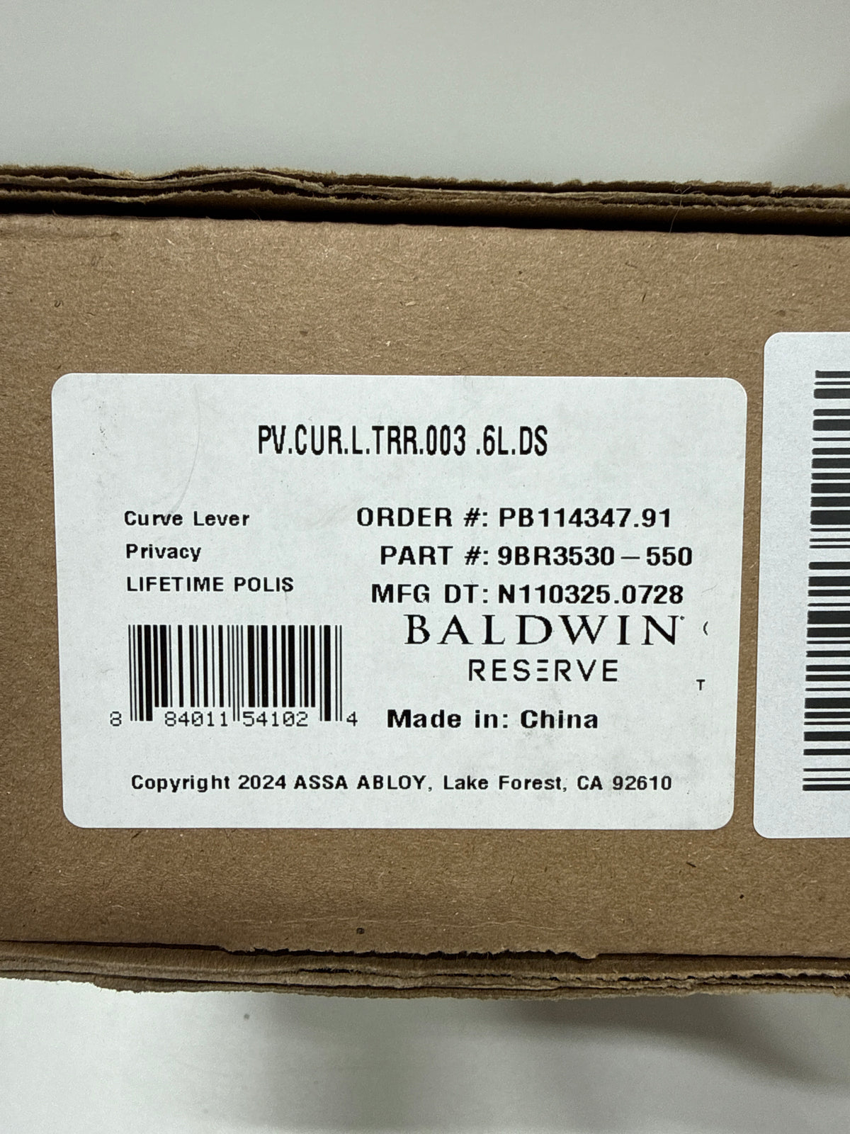 Baldwin Pv.Cur.L.Trr Curve Privacy Leverset - Brass PVCURLTRR003 - *Tools Hardware & Misc