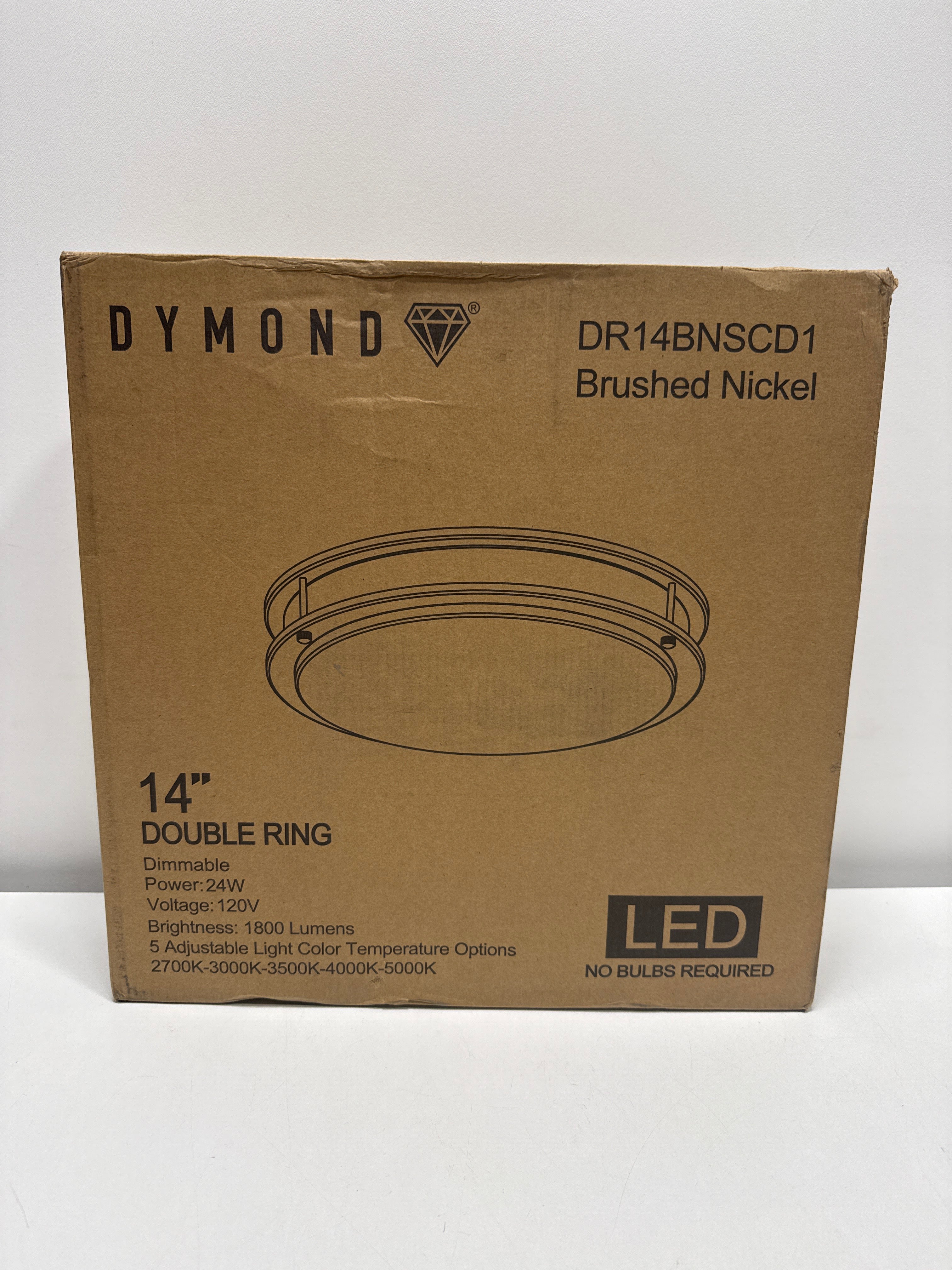 DYMOND 14 LED Ceiling Light Flush Mount Adjustable Color Temperature Dimmable Brushed Nickel Double Ring