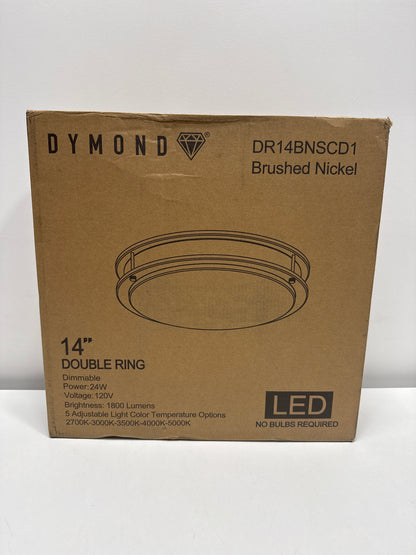 DYMOND 14 LED Ceiling Light Flush Mount Adjustable Color Temperature Dimmable Brushed Nickel Double Ring
