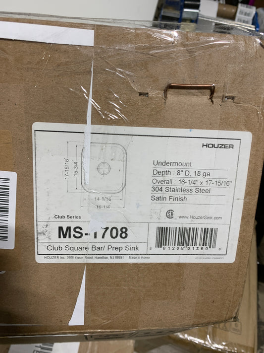 Houzer Club 17 in Stainless Steel Undermount 8 in Deep Single Bowl Bar Sink with Strainer - MS-1708-1