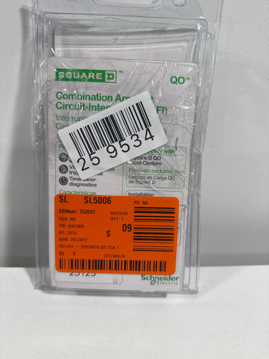 Square D QO 15 Amps Arc Fault Single Pole Circuit Breaker