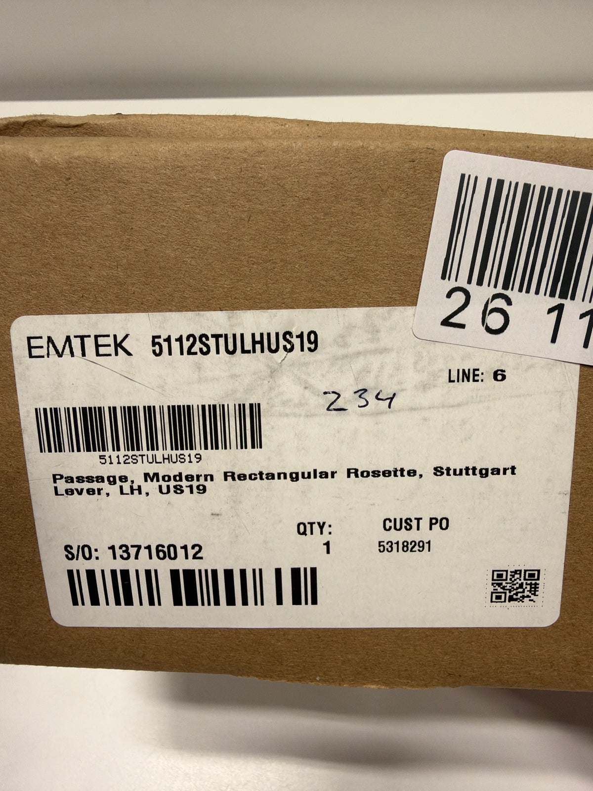 Emtek Flat Black Passage 5112STUUS19LH 5112STUUS19LH