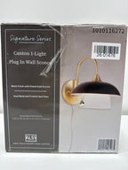 9.5 in. 1-Light Black and Gold Sconce with Metal and Frosted Glass Shade