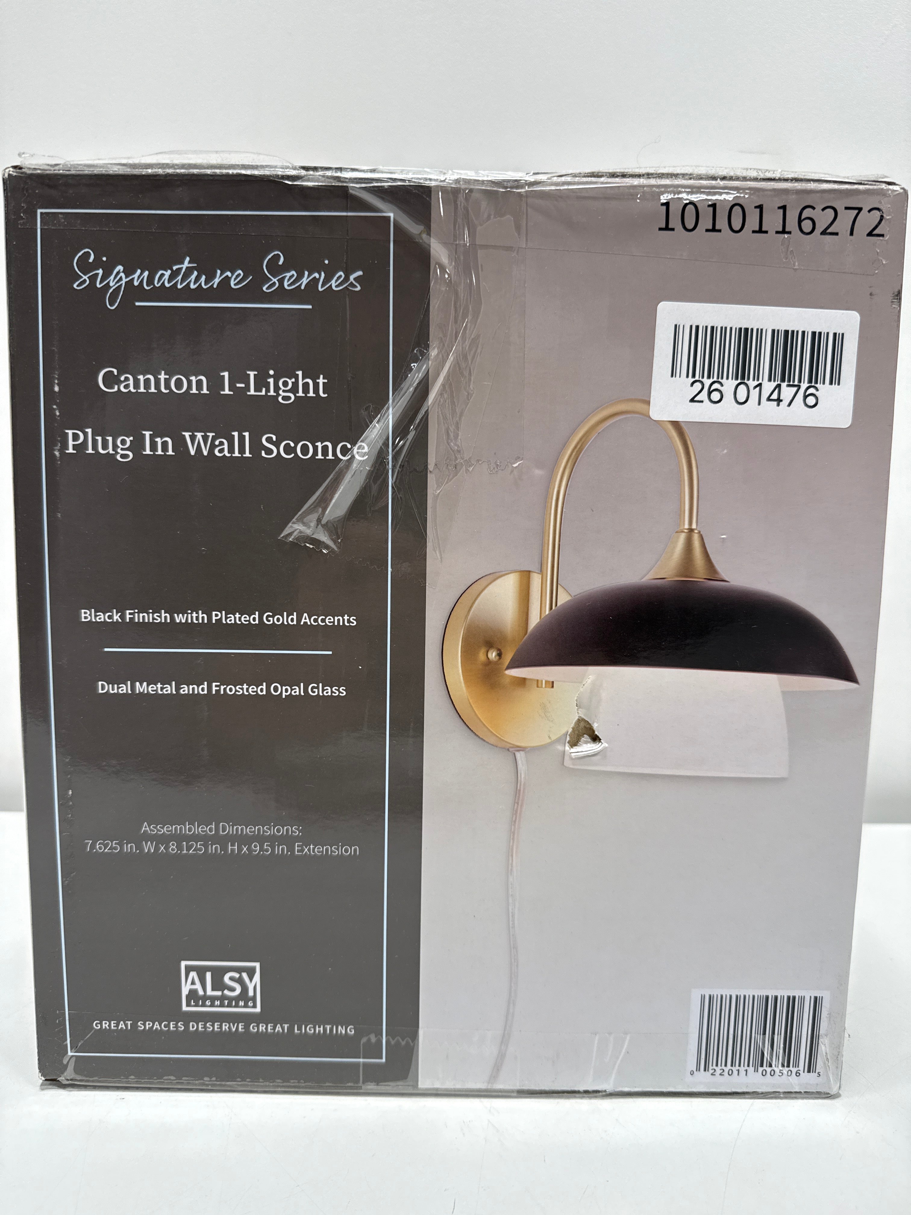 9.5 in. 1-Light Black and Gold Sconce with Metal and Frosted Glass Shade