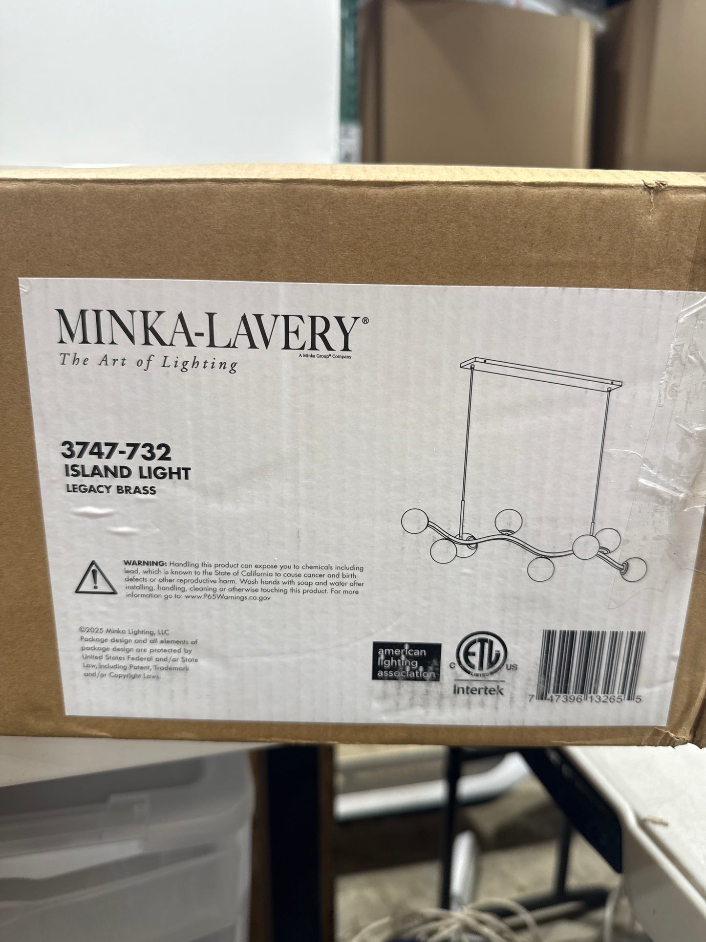 Minka Lavery 3747-732 Curven 8 Light 54’’ Long Abstract Linear Chandelier - Legacy Brass with Etched Alabaster Glass
