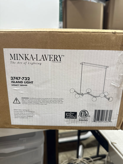 Minka Lavery 3747-732 Curven 8 Light 54’’ Long Abstract Linear Chandelier - Legacy Brass with Etched Alabaster Glass
