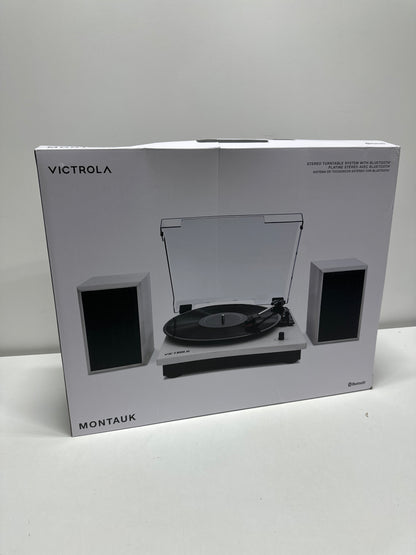 Victrola - Montauk Bluetooth Record Player with 3 Speed Turntable and Bookshelf Speakers - White