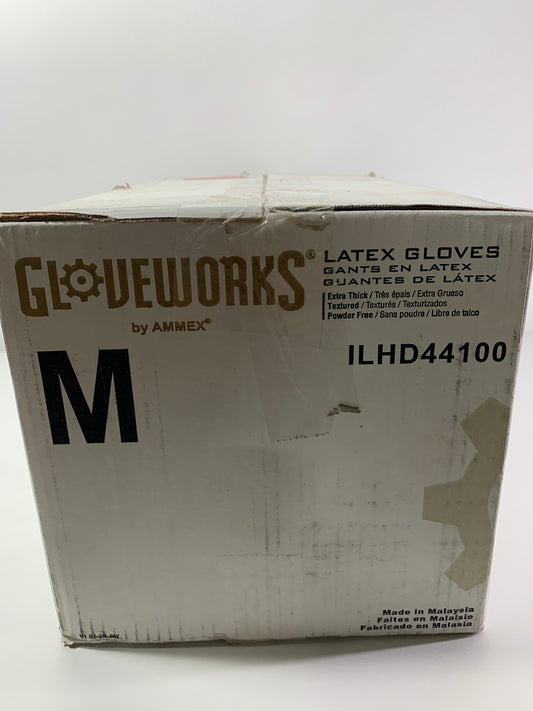 GLOVEWORKS HD Industrial Ivory Latex Gloves, Case of 1000, 8 Mil, Size Medium, Powder Free, Textured, Disposable, ILHD44100