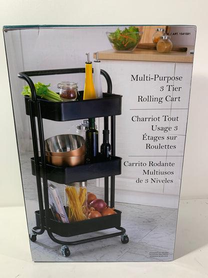 Kirkland 3 Tier Rolling Cart Black