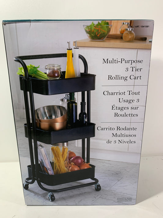 Kirkland 3 Tier Rolling Cart Black