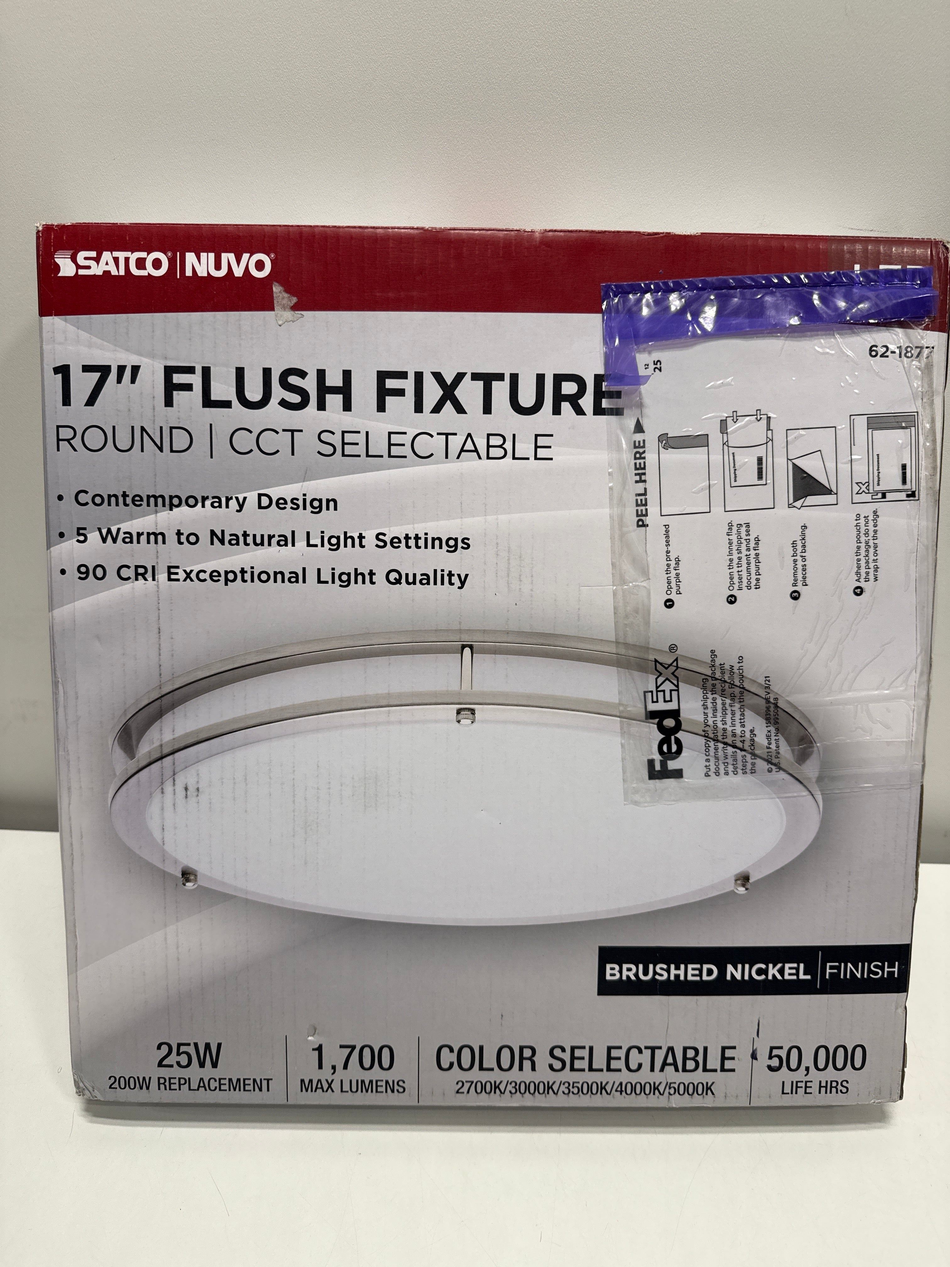 Glamour LED 17 Inch Flush Mount Brushed Nickel Finish 27K/3K/35K/4K/5K CCT Selectable