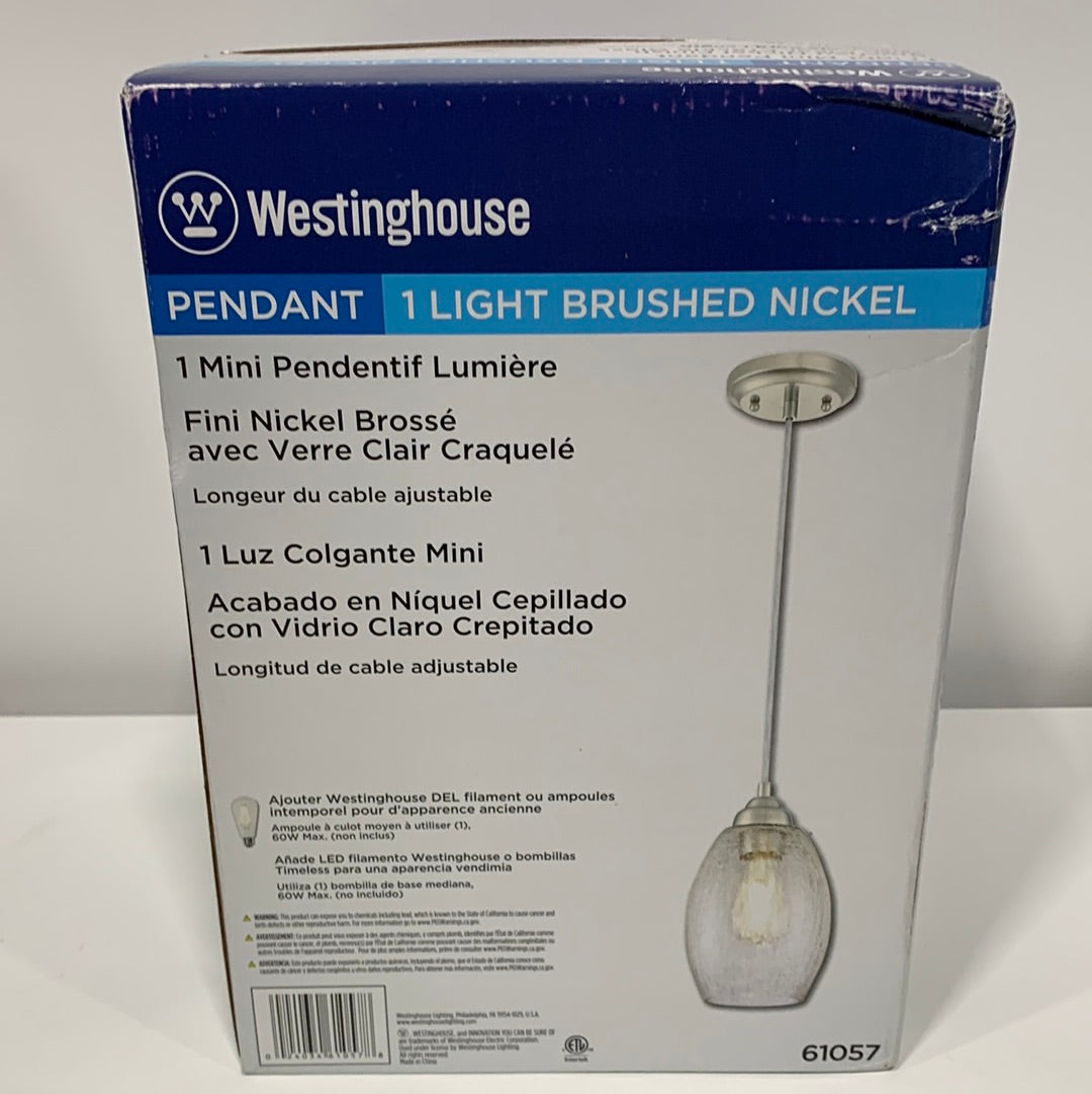 Westinghouse Lighting One-Light Indoor Mini Pendant - Brushed Nickel