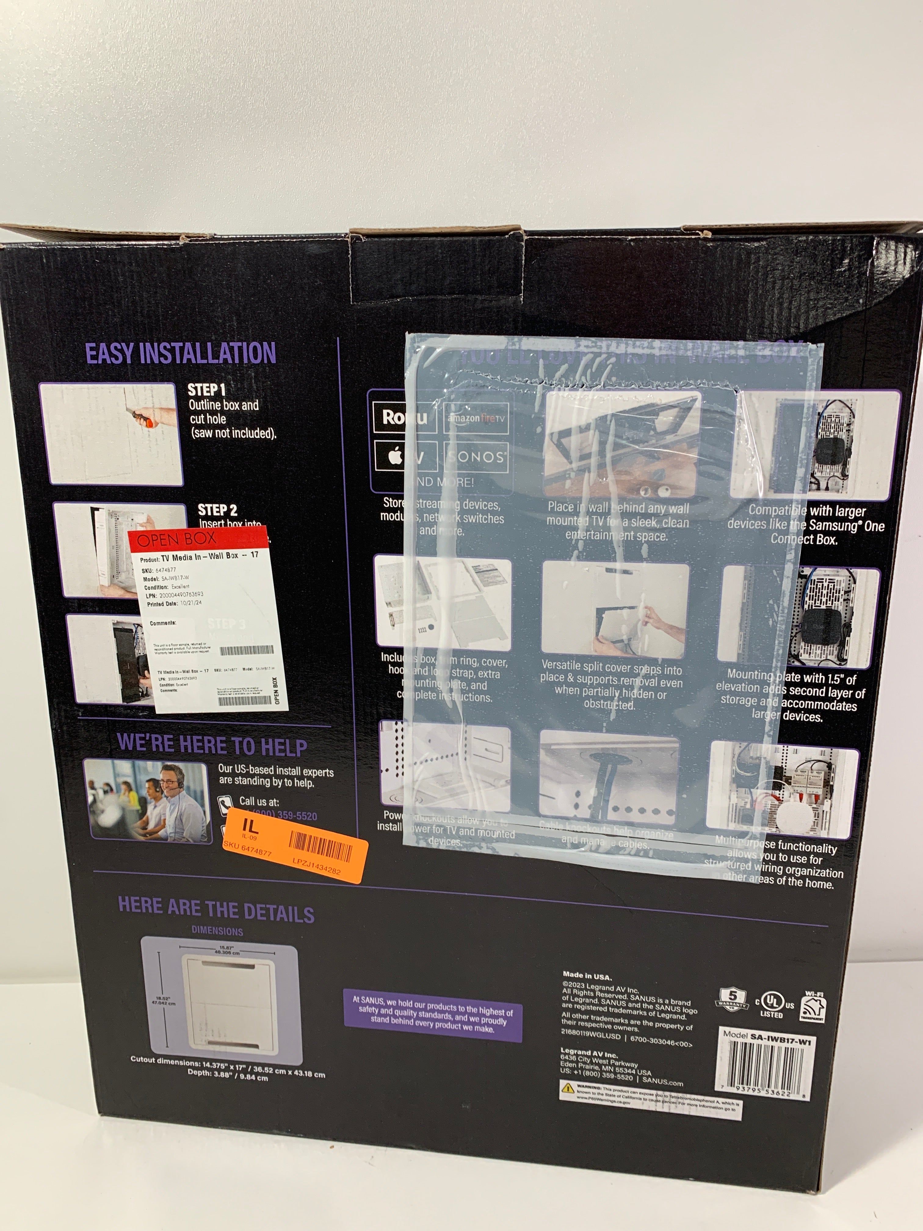 Sanus - TV Media in-Wall Box - 17’’ - White - *Smart Home