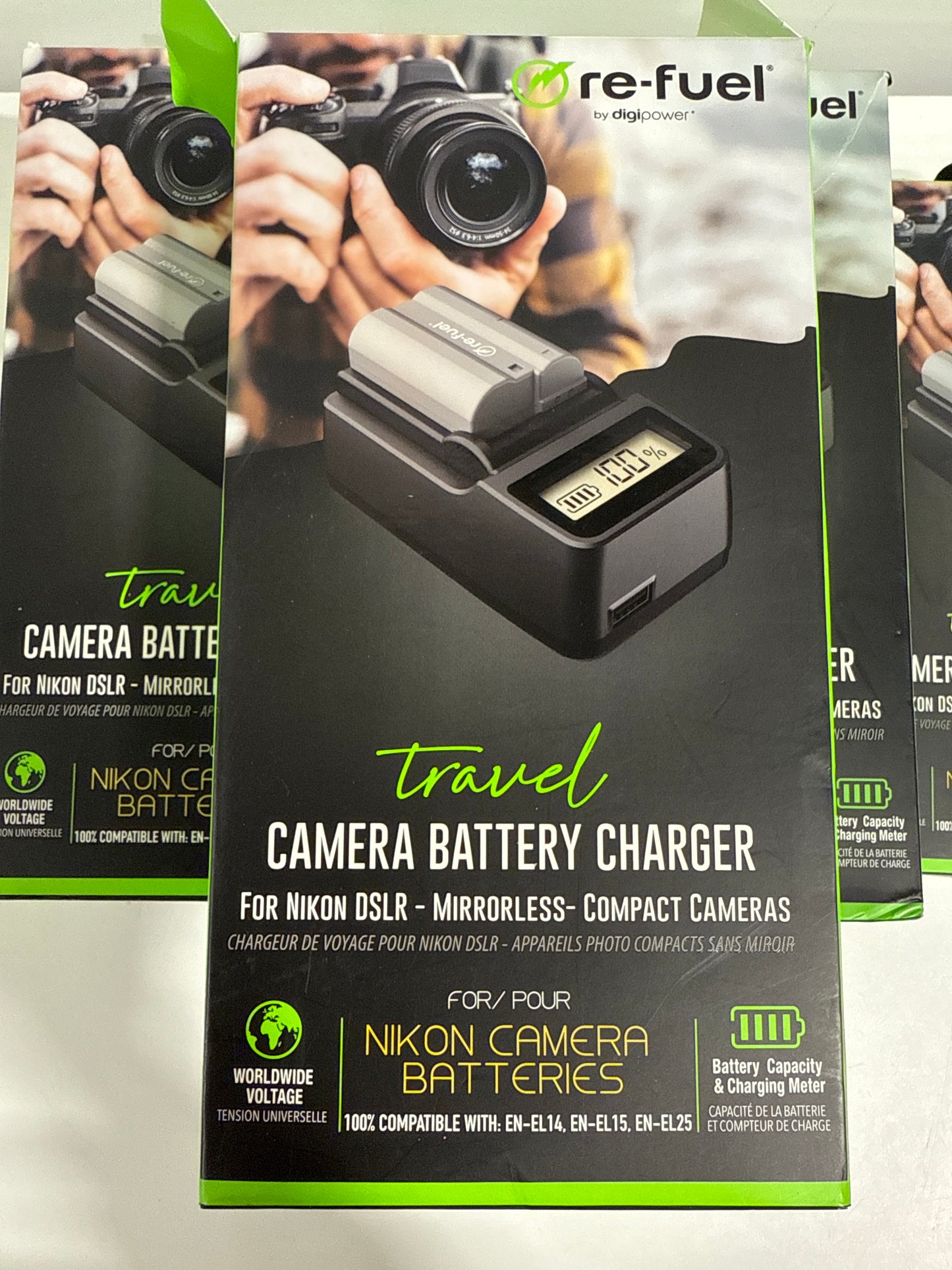 6 Digipower - DSLR/Mirrorless Camera Travel Charger with LCD Battery Level Indicator for Nikon Batteries EL14/15/25 - Black