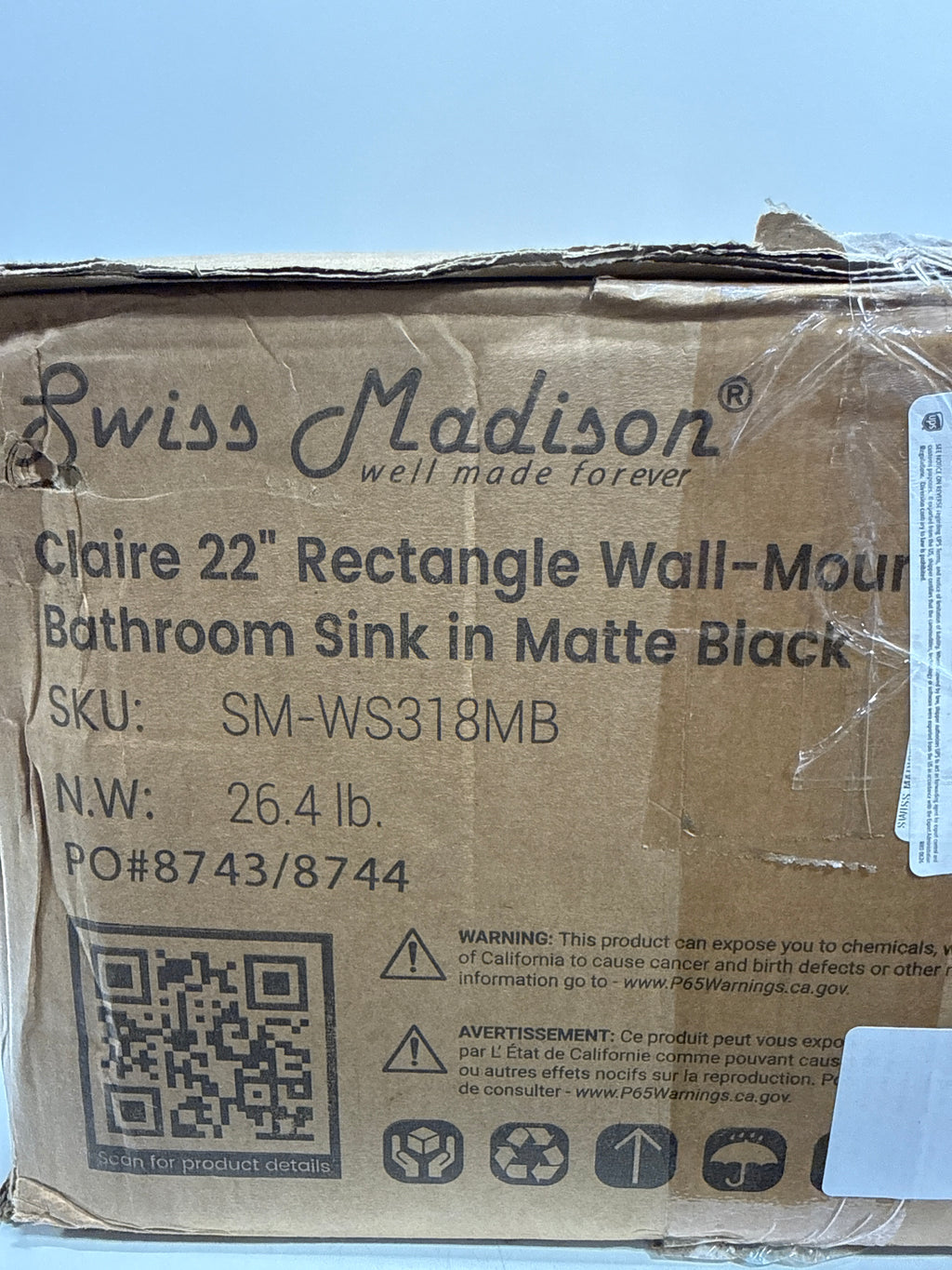 Swiss Madison SM-WS318 Claire 22-1/16" Rectangular Ceramic Wall Mounted Bathroom Sink with Overflow