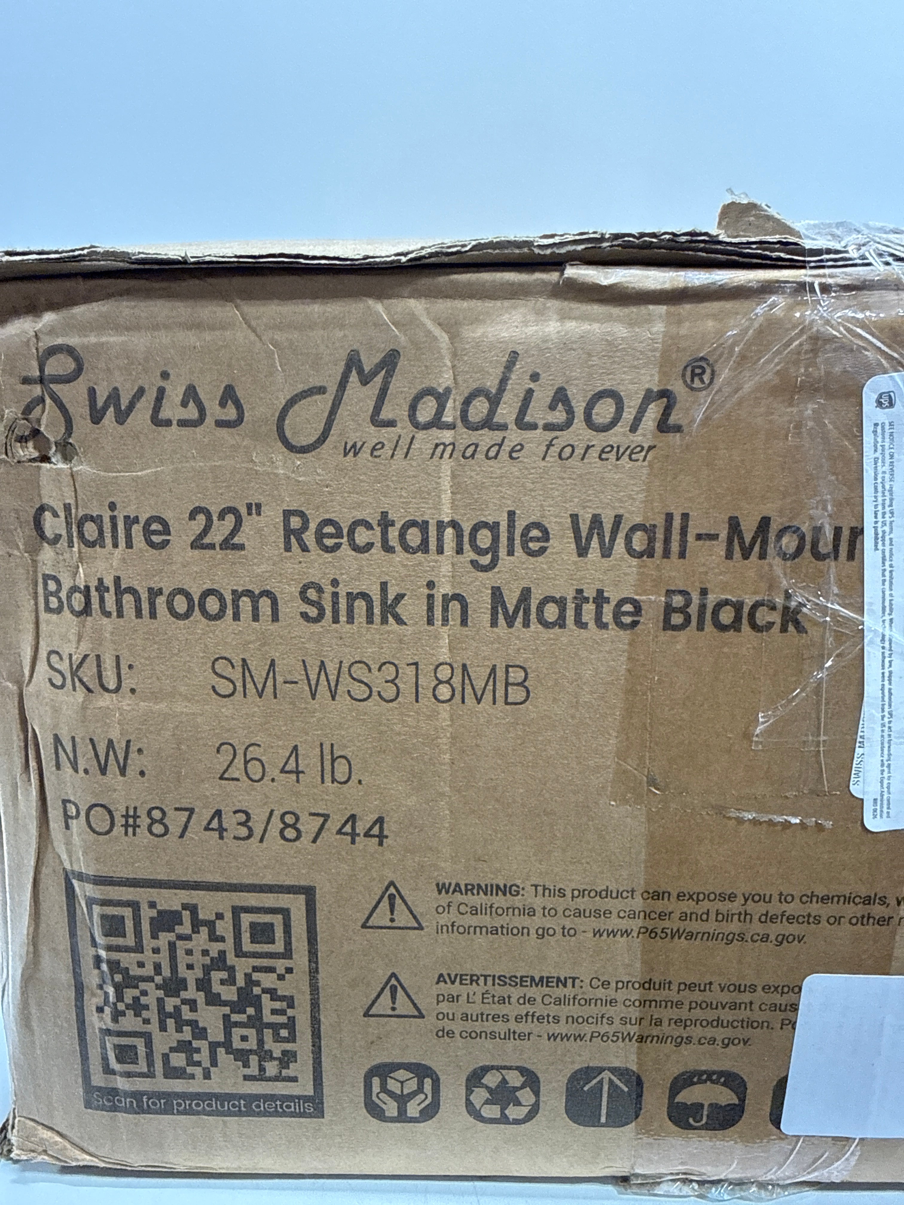 Swiss Madison SM-WS318 Claire 22-1/16" Rectangular Ceramic Wall Mounted Bathroom Sink with Overflow