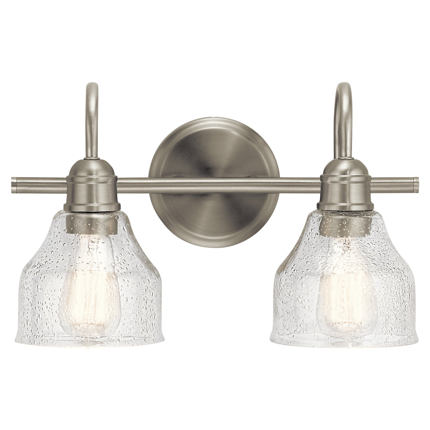 Kichler Avery 14.75" Vanity Bath Light In Brushed Nickel, Vintage 2-Light Bathroom Wall Mount Fixture with Clear Seeded Glass, (14.75" W x 9.25" H), 45972NI