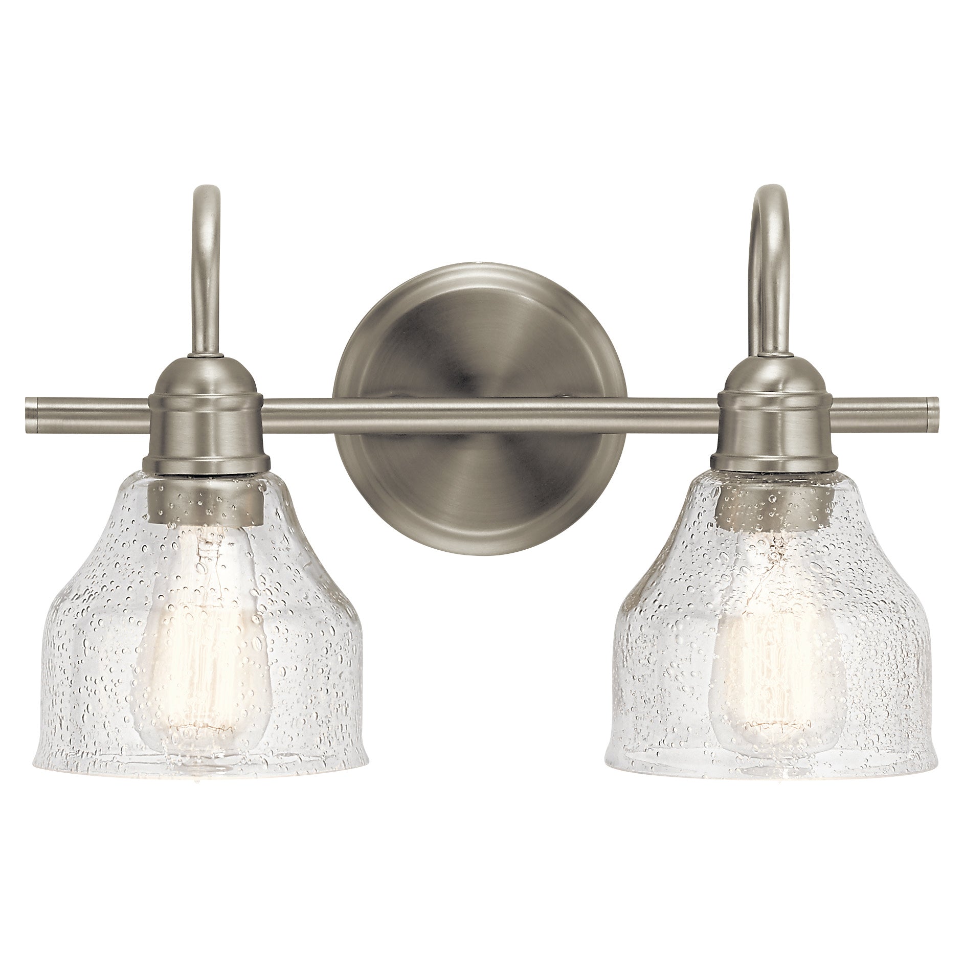 Kichler Avery 14.75" Vanity Bath Light In Brushed Nickel, Vintage 2-Light Bathroom Wall Mount Fixture with Clear Seeded Glass, (14.75" W x 9.25" H), 45972NI