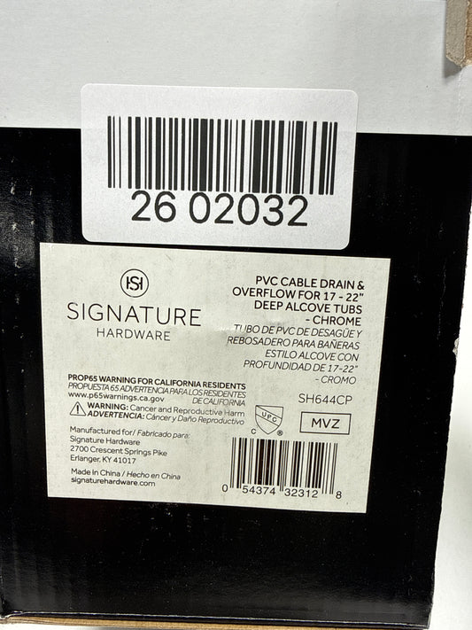 Monogram Brass MB138883 Chrome Decorative PVC Bathtub Cable Drain Assembly (For Tubs 17" - 22" Tall)